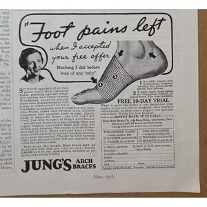 Vintage Jung's Arch Braces Foot Pain Relief Support Advertisement 1932